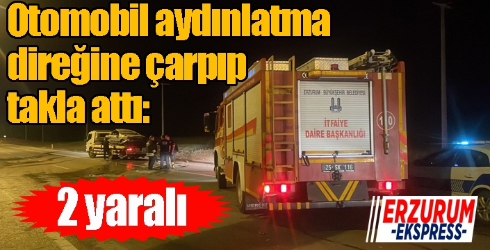 Otomobil aydınlatma direğine çarpıp takla attı: 2 yaralı