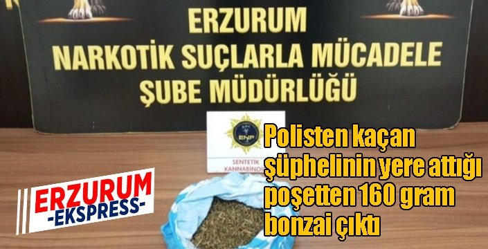 Polisten kaçan şüphelinin yere attığı poşetten 160 gram bonzai çıktı