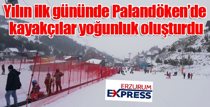 Yılın ilk gününde Palandöken’de kayakçılar yoğunluk oluşturdu